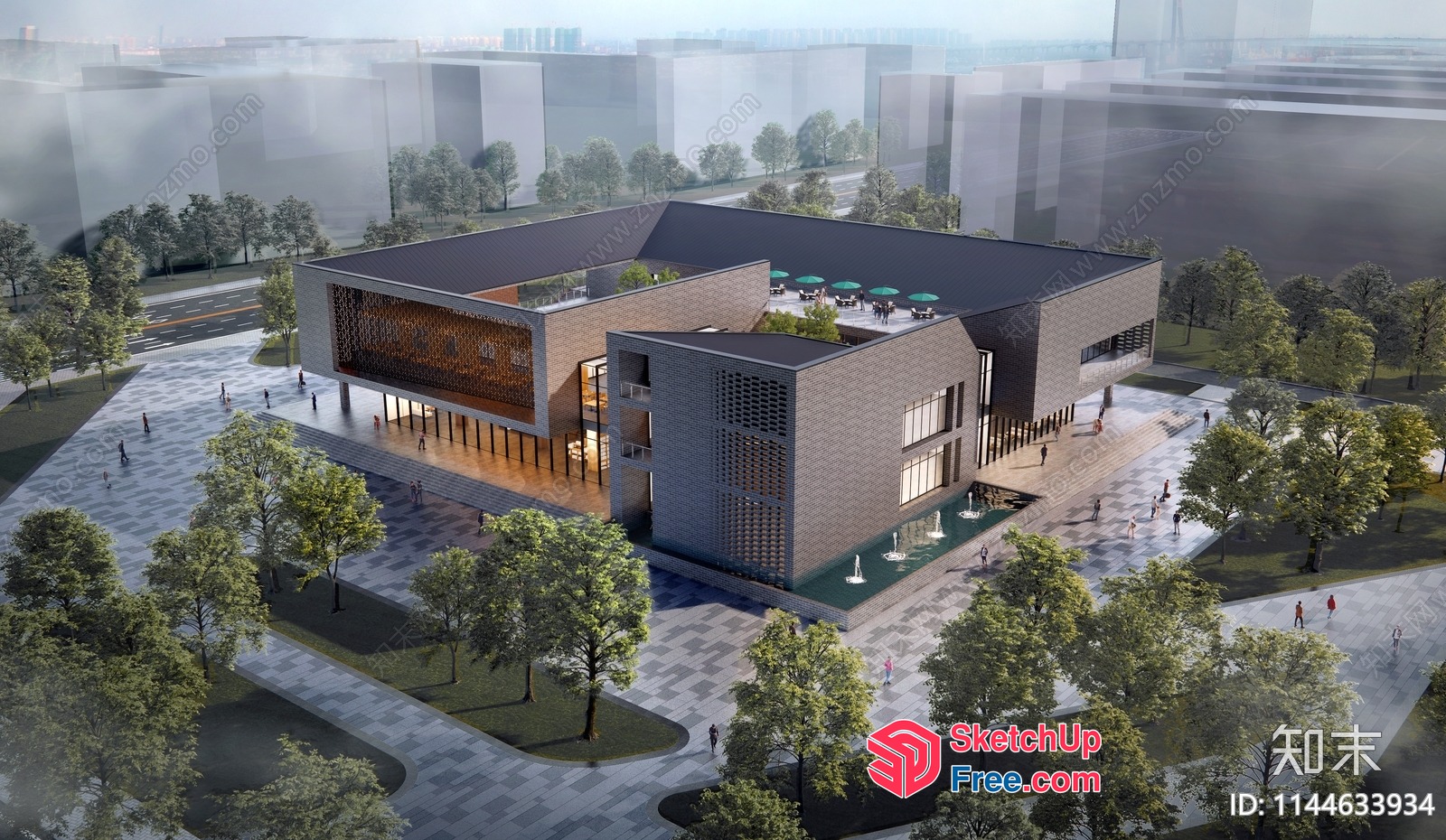 Modern Commercial Building With Glass Facade 3D SketchUp File