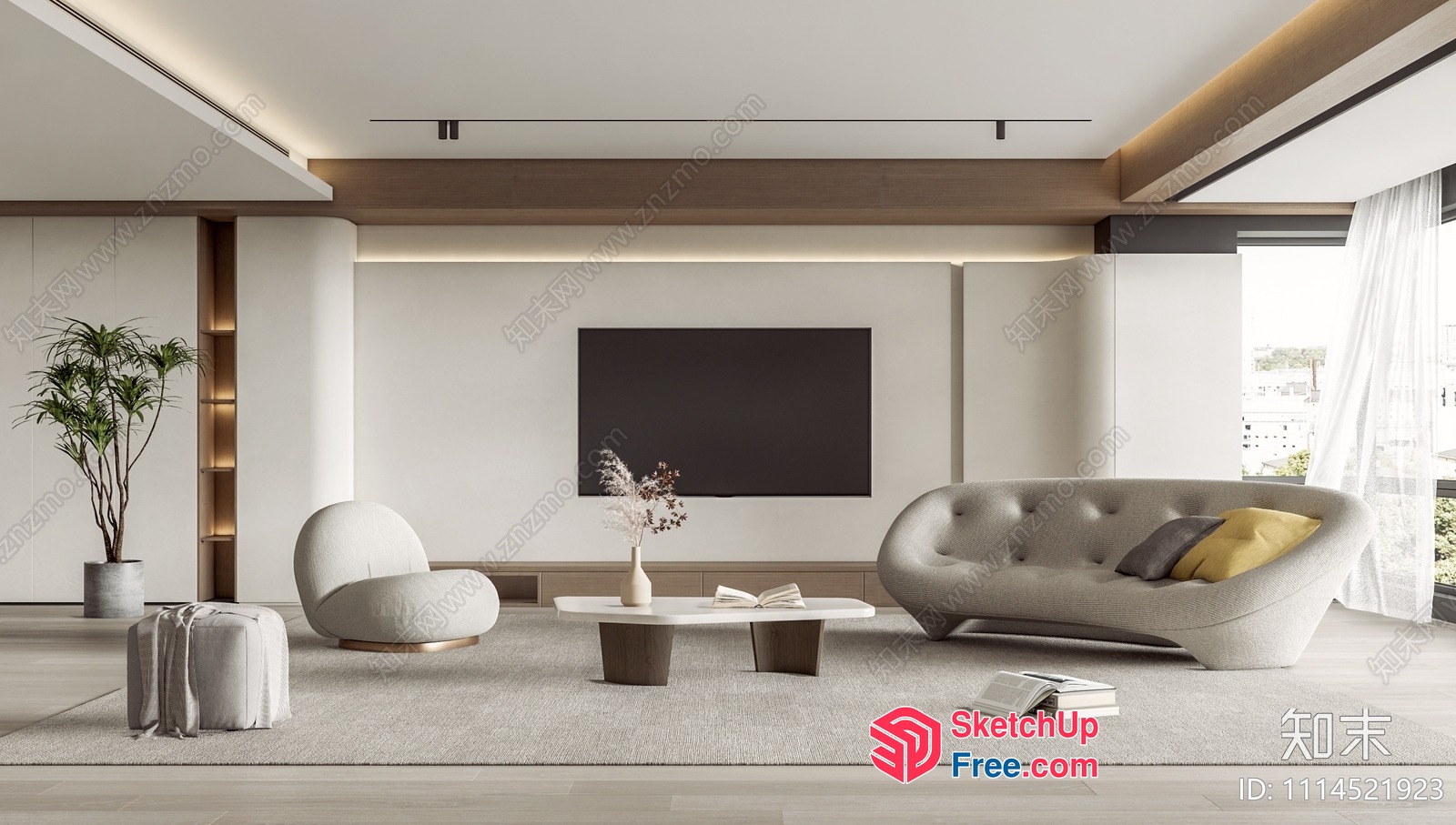 Modern Living Room With Neutral Tones And Natural Light 3D SketchUp File
