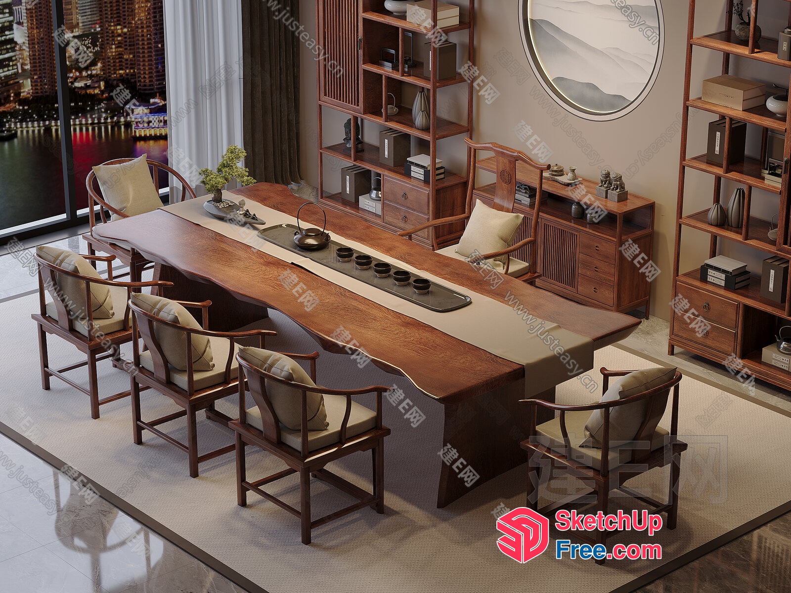 Elegant Modern Asian-Inspired Dining Room 3D SketchUp File