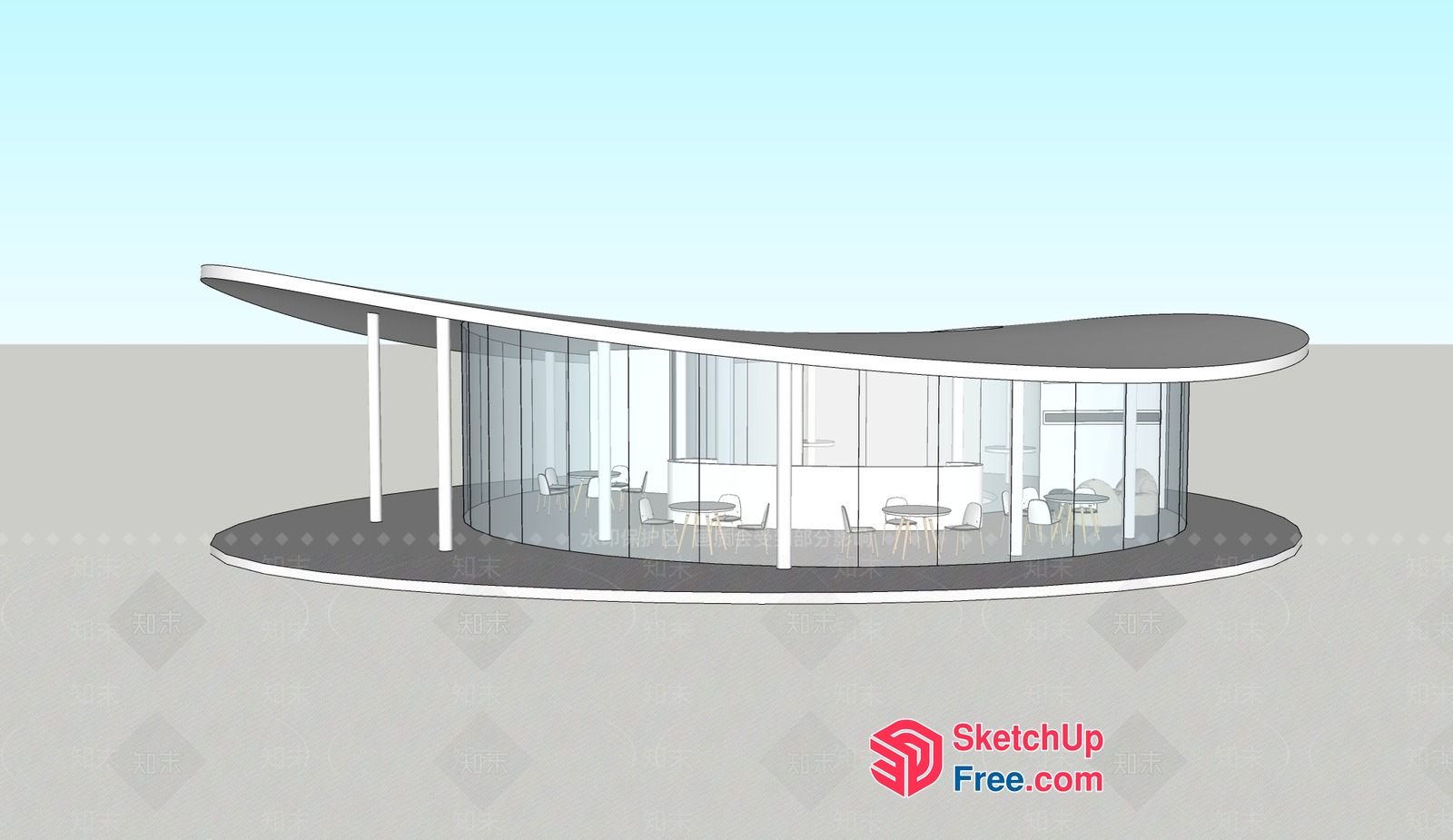 Glass Curtain Wall Restaurant 3D SketchUp File