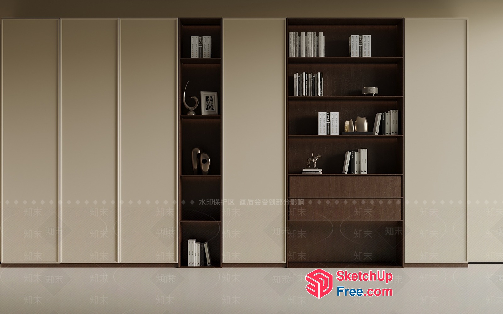 Modern Wardrobe And Bookcase Set 3D SketchUp File