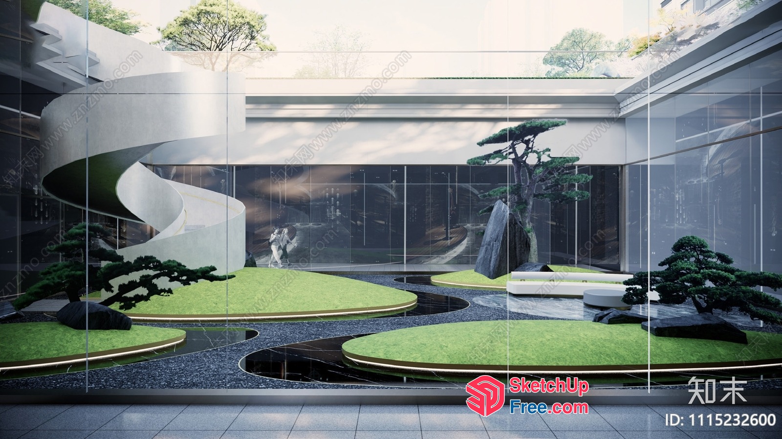 Modern Glass And Stone Interior With Japanese-Inspired Garden 3D SketchUp File
