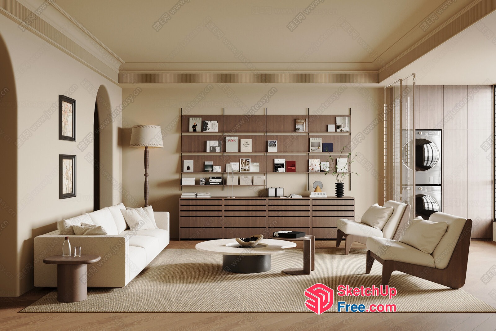 Modern Living Room With Creamy And Minimalist Style 3D SketchUp File
