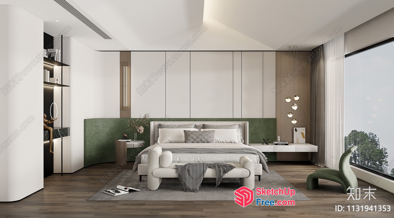 Elegant Minimalist Japanese-Style Bedroom Interior 3D SketchUp File