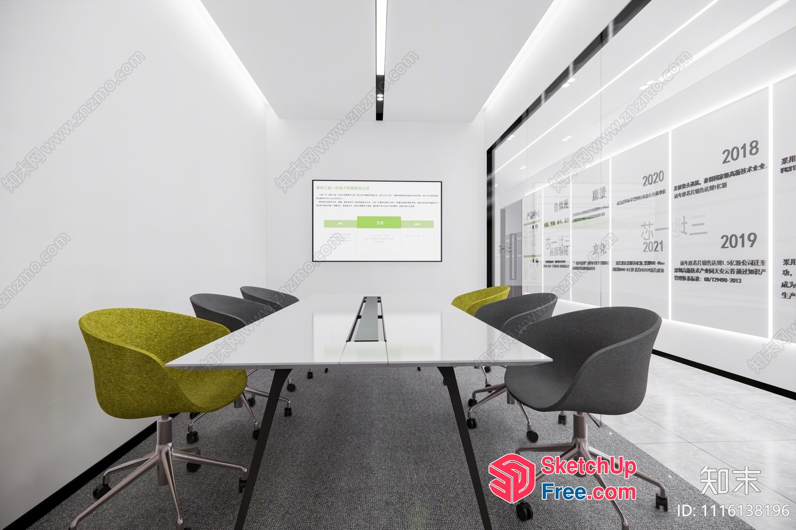 Modern Office Meeting Room With White And Gray Decor 3D SketchUp File