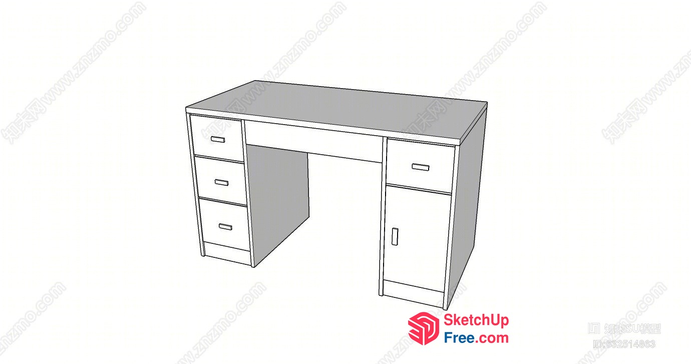 Simple Desk With Drawers And Storage 3D SketchUp File