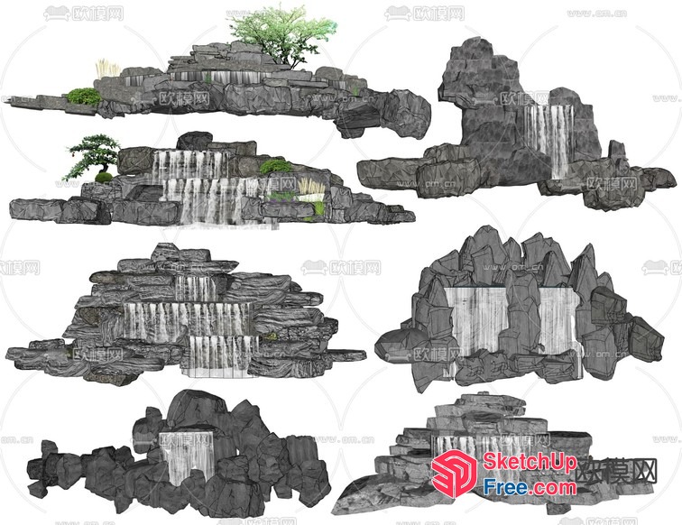 Rocky Waterfall Landscape Collection 3D SketchUp File