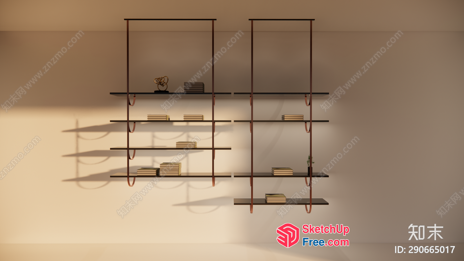 Minimalist Style Bookcase With Shelf And Copper Accents 3D SketchUp File