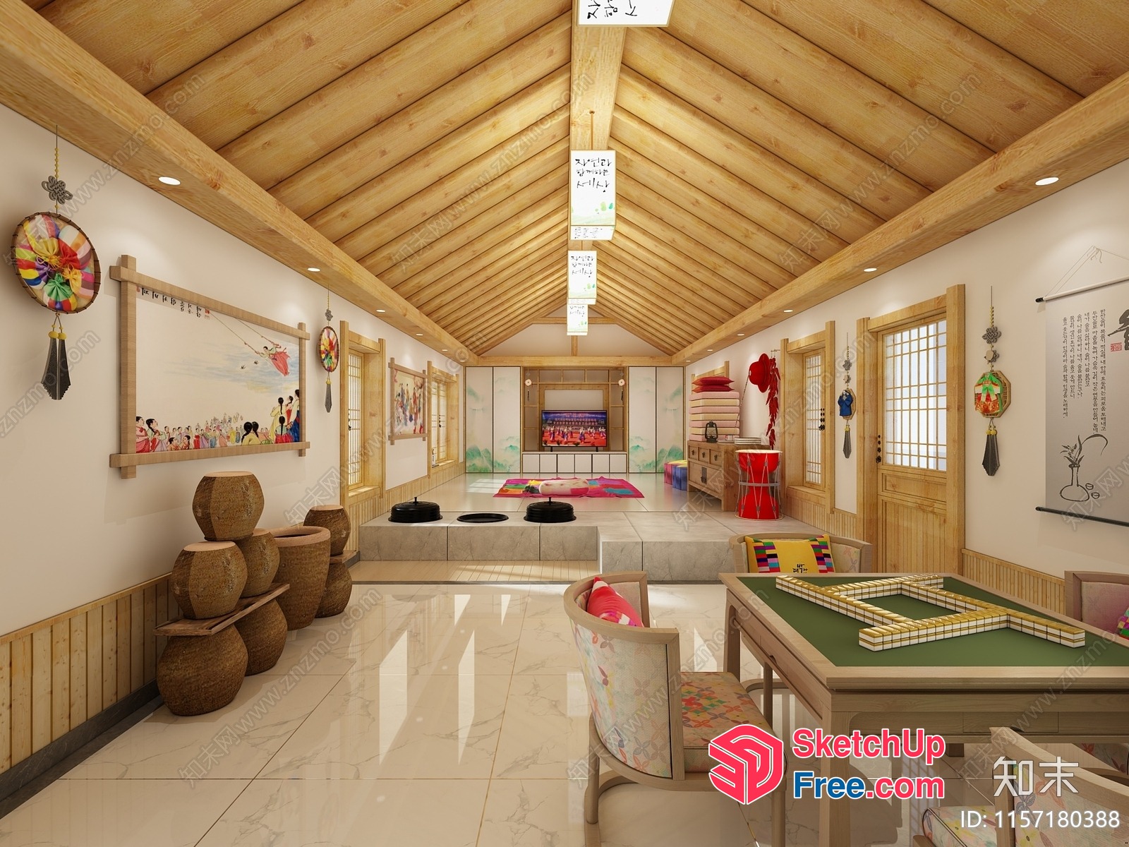 Cozy Modern Asian-Inspired Living Room 3D SketchUp File
