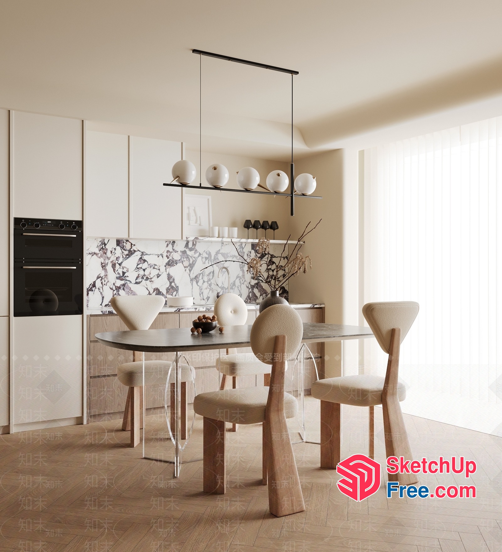 Modern Minimalist Kitchen Dining Space 3D SketchUp File