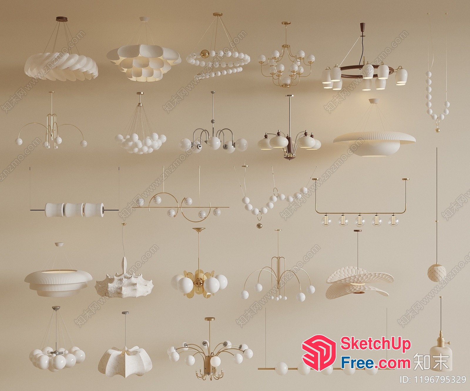 Elegant White And Gold Ceiling Light Collection 3D SketchUp File