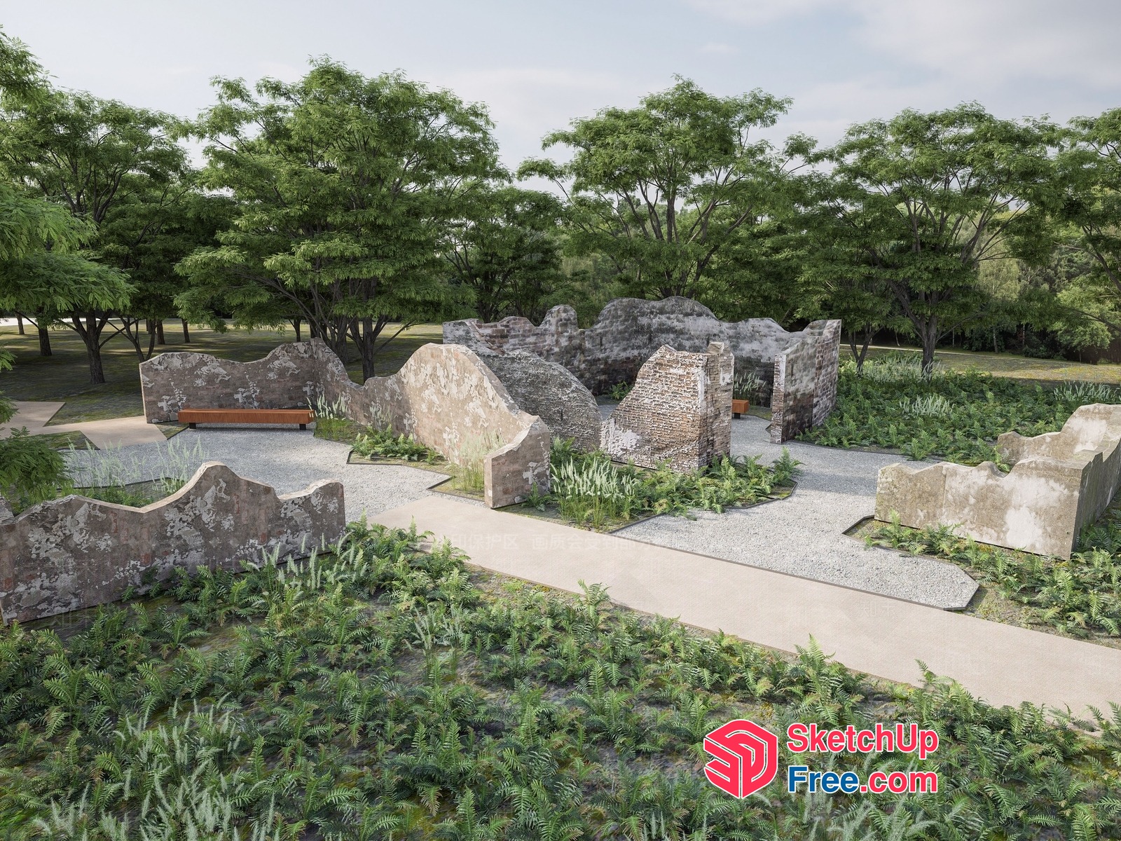 Exterior Garden Decor With Natural Stone Elements 3D SketchUp File