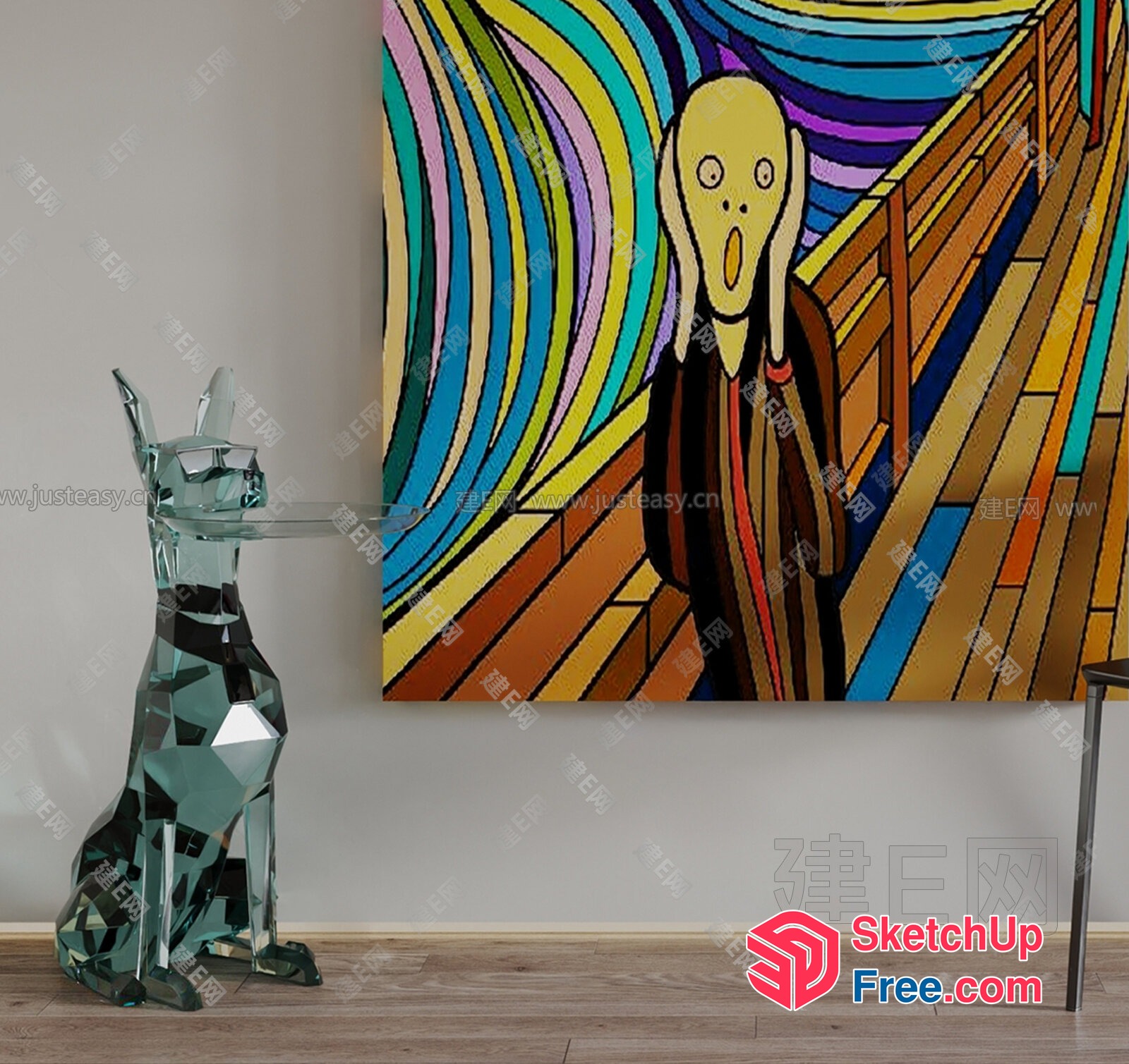 The Scream-Inspired Crystal Dog Sculpture 3D SketchUp File