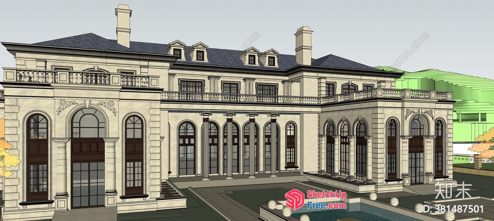Classic European Mansion With Elegant Pillars 3D SketchUp File