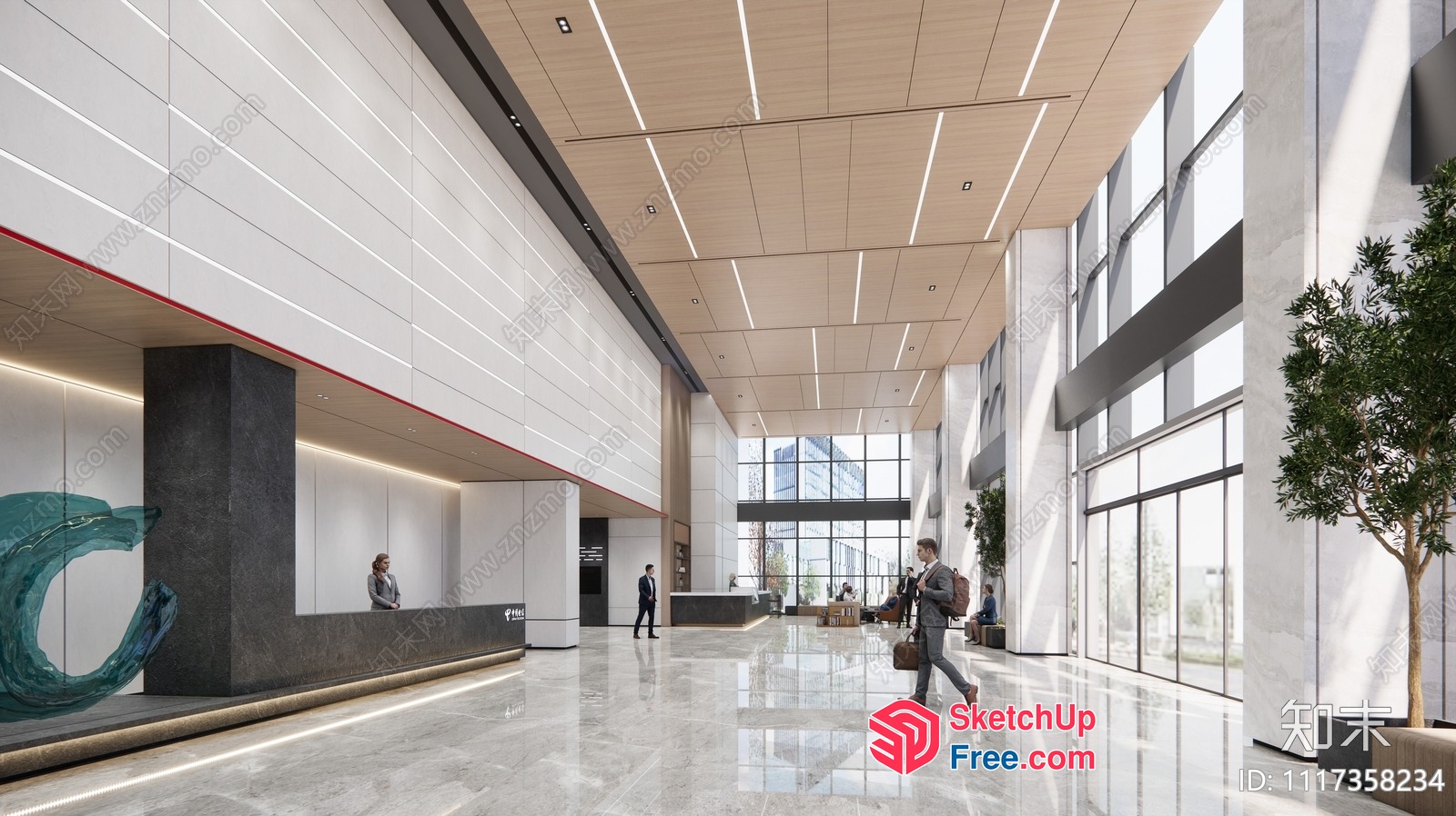 Modern Office Interior With Sleek Reception Desk And High Ceilings 3D SketchUp File