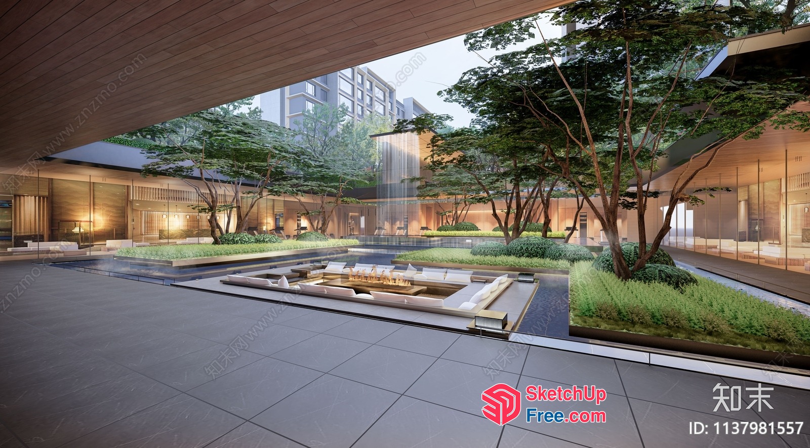 Modern Japanese-Style Garden With Waterfall And Trees 3D SketchUp File