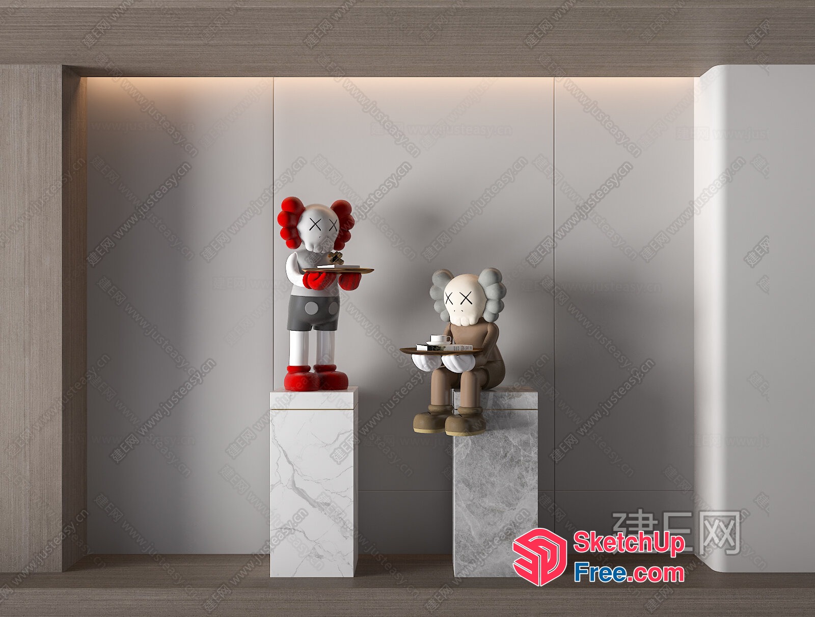 Modern Artistic Sculptures Of Characters With Serving Trays 3D SketchUp File