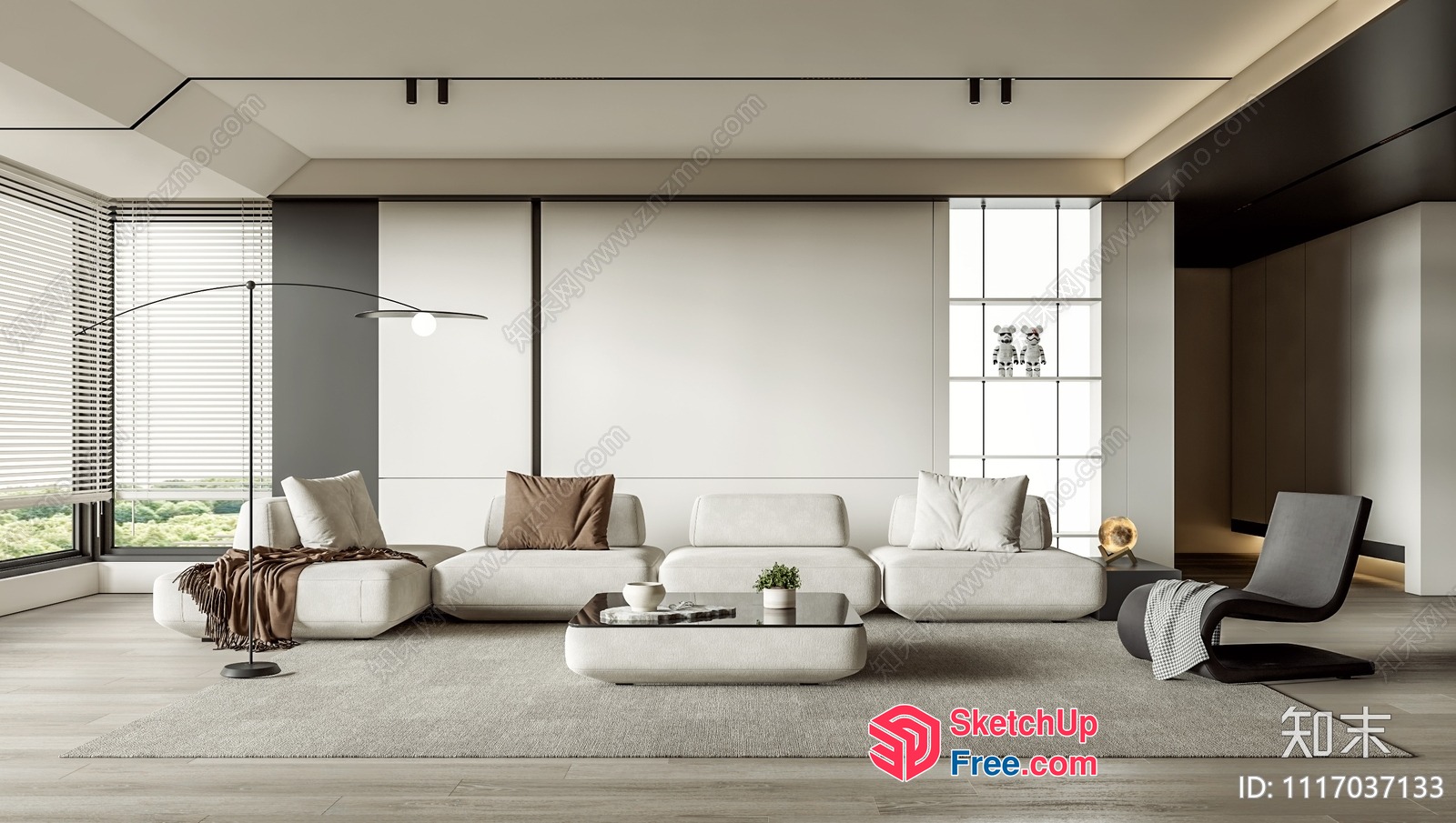 Modern Minimalist Living Room With White Furniture And Natural Light 3D SketchUp File