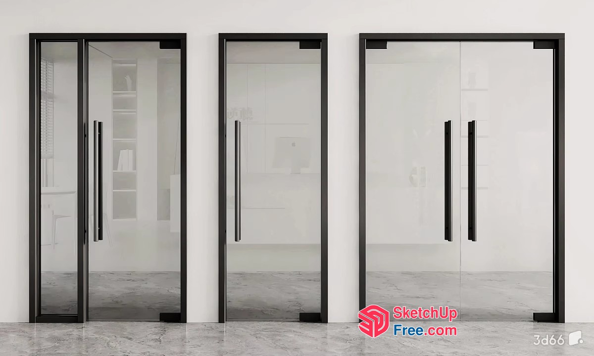Modern Glass Doors With Sleek Black Frames And Handles 3D SketchUp File