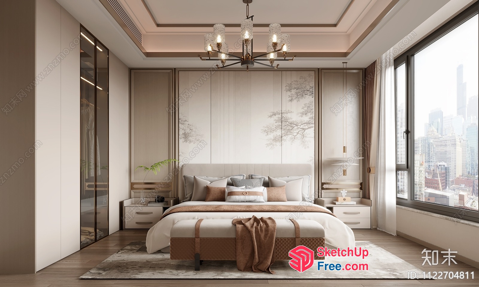 Elegant Modern Bedroom With Large Windows 3D SketchUp File