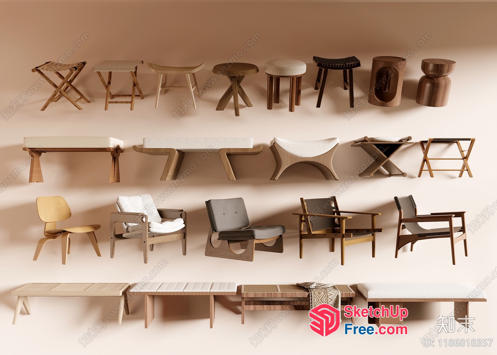 Wooden And Fabric Furniture Collection 3D SketchUp File