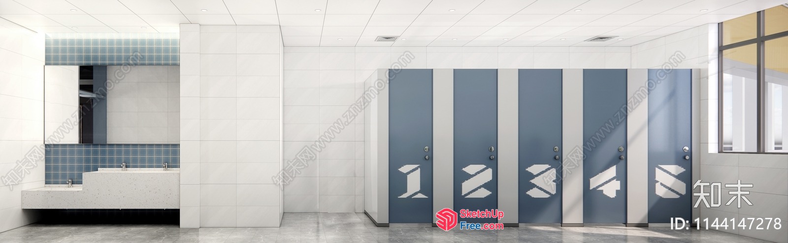 Modern Bathroom With Grey And White Tiled Walls And Countertops 3D SketchUp File