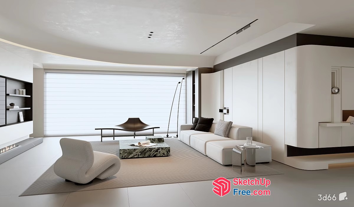 Minimalist Japanese-Style Living Room Interior 3D SketchUp File