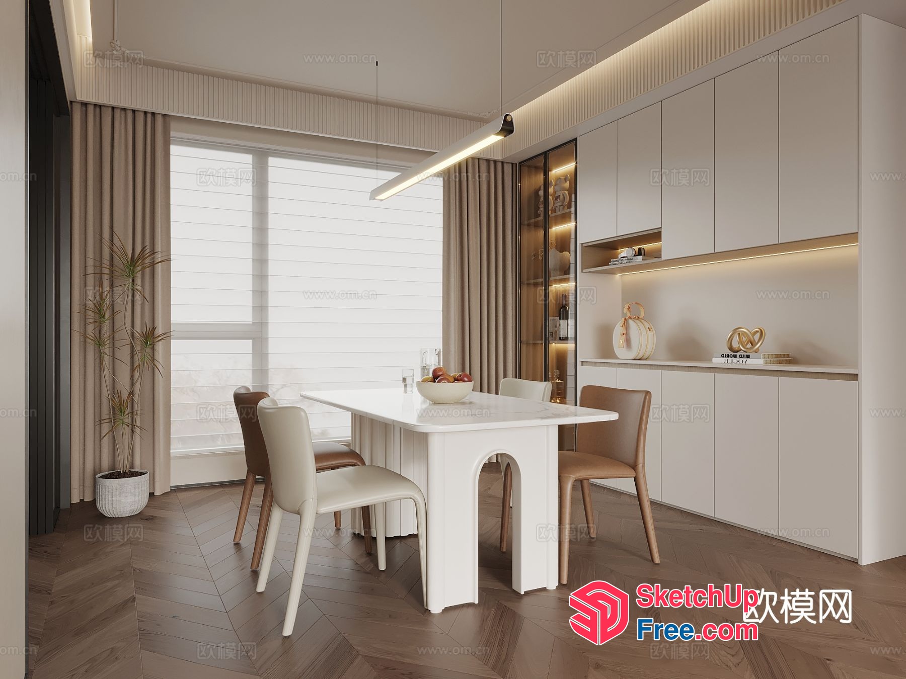 Modern Minimalist Dining Room With White Table And Chairs 3D SketchUp File