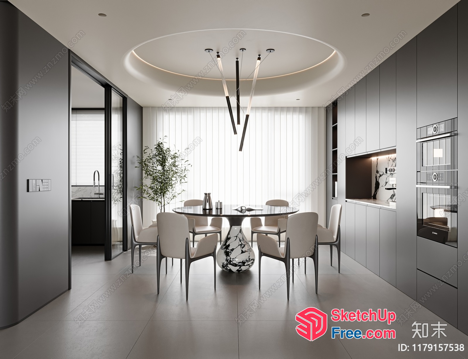 Elegant Dining Room With Modern Light Fixture 3D SketchUp File