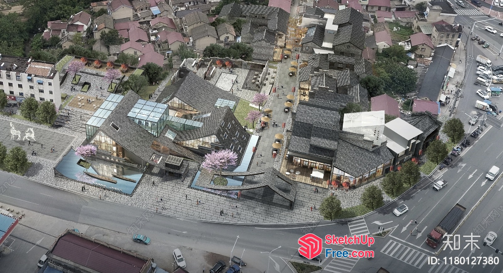 Modern Commercial Street With Traditional Architecture 3D SketchUp File