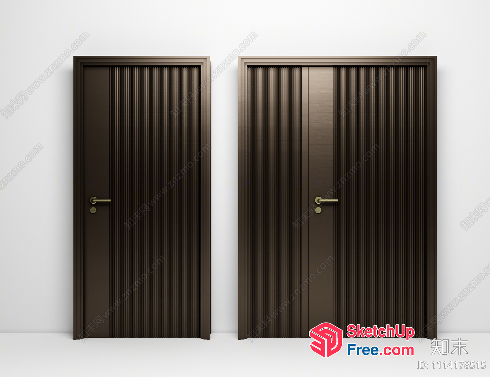 Two Dark Brown Doors Against A White Wall 3D SketchUp File