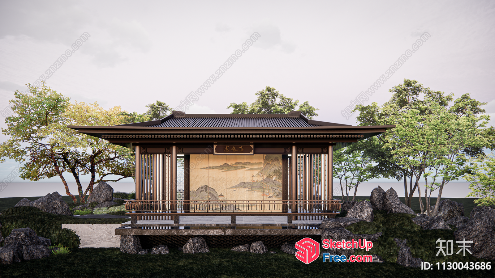 Traditional Japanese Pavilion With Elegant Roof And Pillars 3D SketchUp File