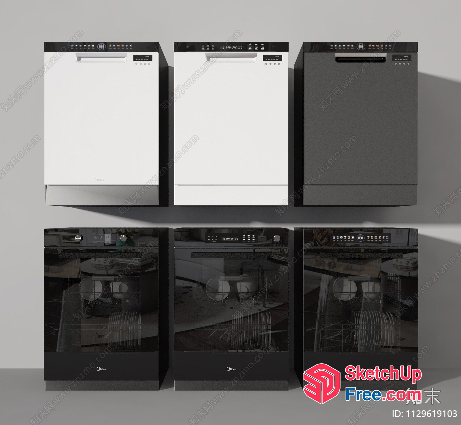Modern Dishwashers In White And Gray 3D SketchUp File