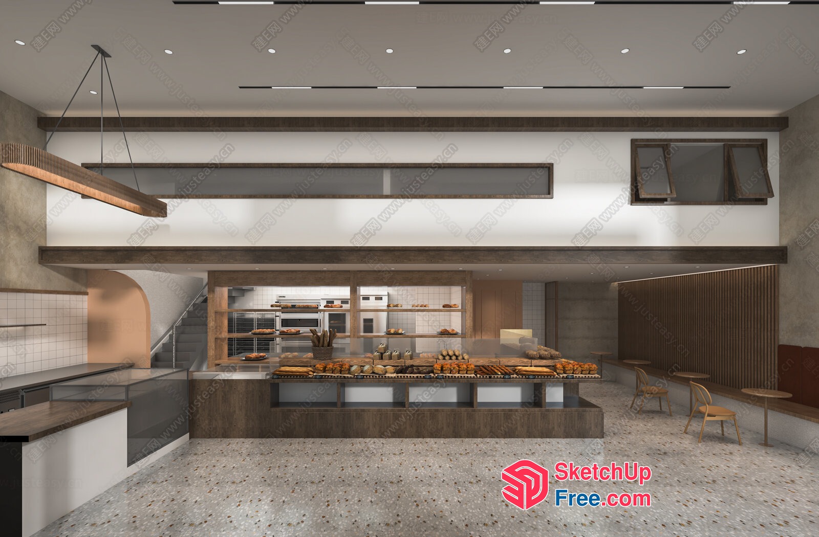 Modern Bakery Interior With Display Cases And Seating Area 3D SketchUp File