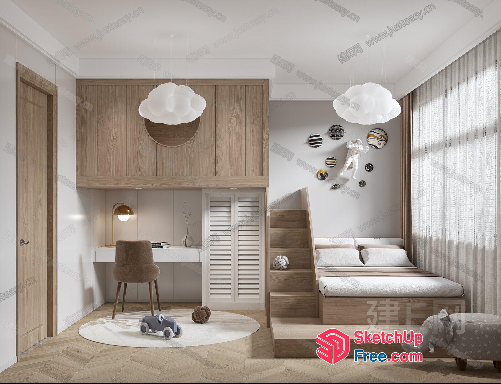 Modern Minimalist Scandinavian Bedroom Design 3D SketchUp File