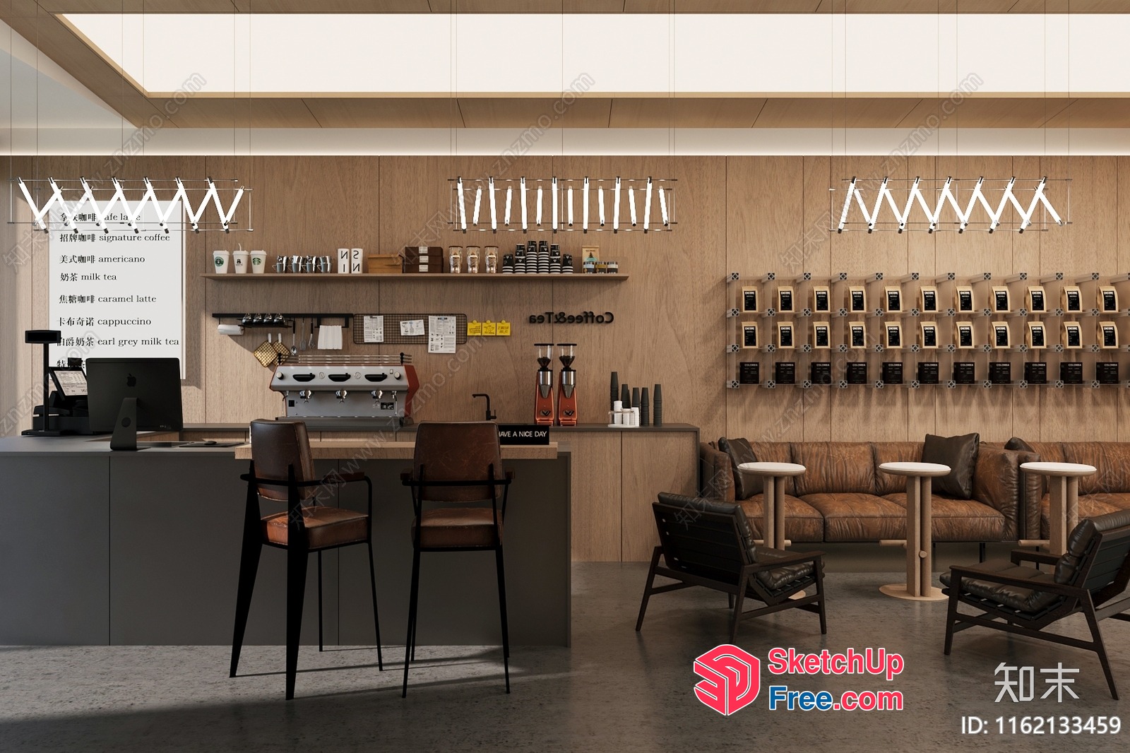 Modern Coffee Shop Interior With Sleek Furniture And Lighting 3D SketchUp File