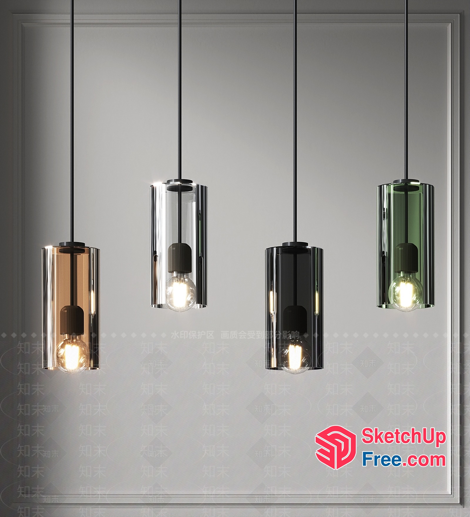 Modern Glass Pendant Lighting Fixtures 3D SketchUp File