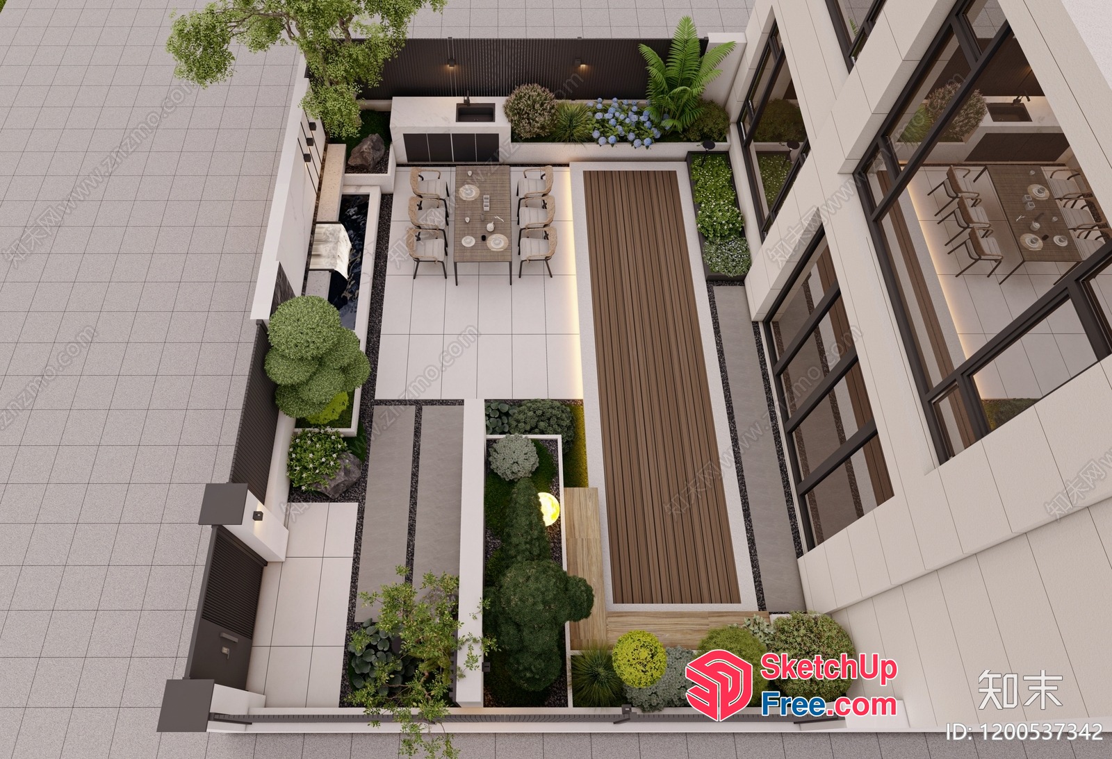 Modern Garden Patio With Dining And Seating Area 3D SketchUp File