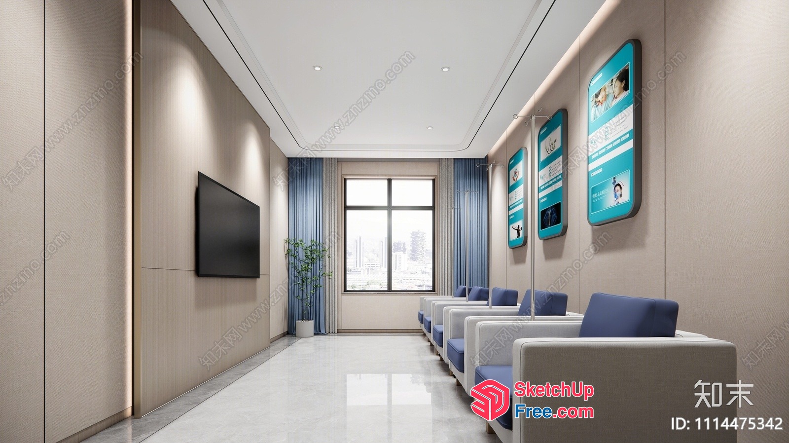 Modern Minimalist Hospital Waiting Room With Natural Light 3D SketchUp File