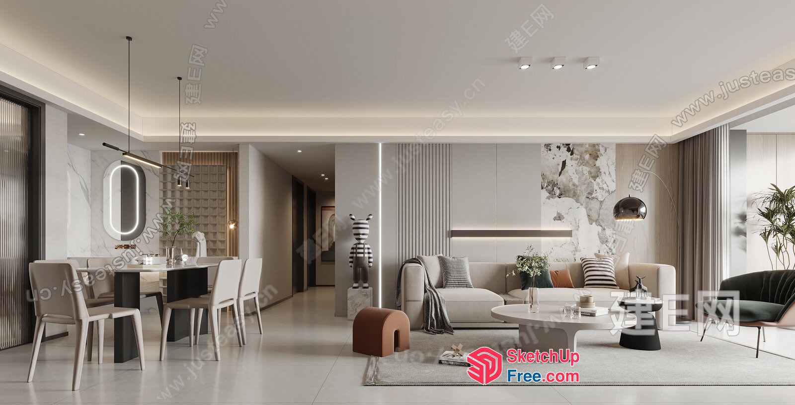 Modern Minimalist Living Room With Elegant Furniture And Lighting 3D SketchUp File