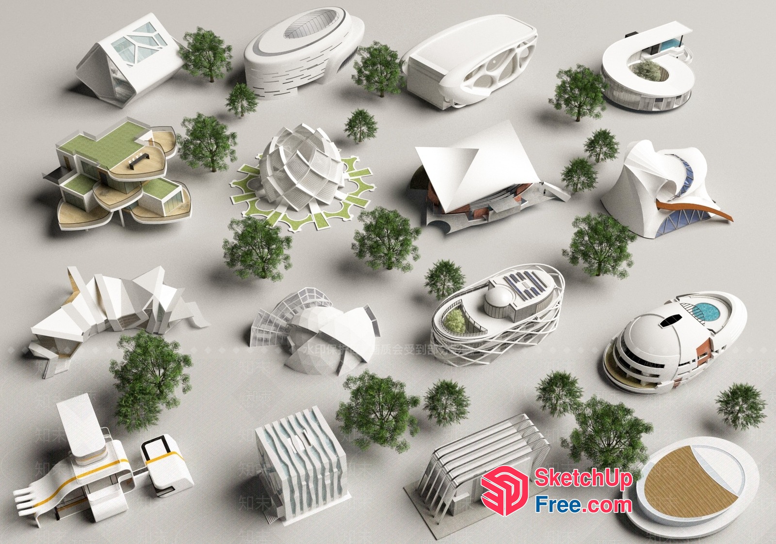 Futuristic White Architectural Models 3D SketchUp File