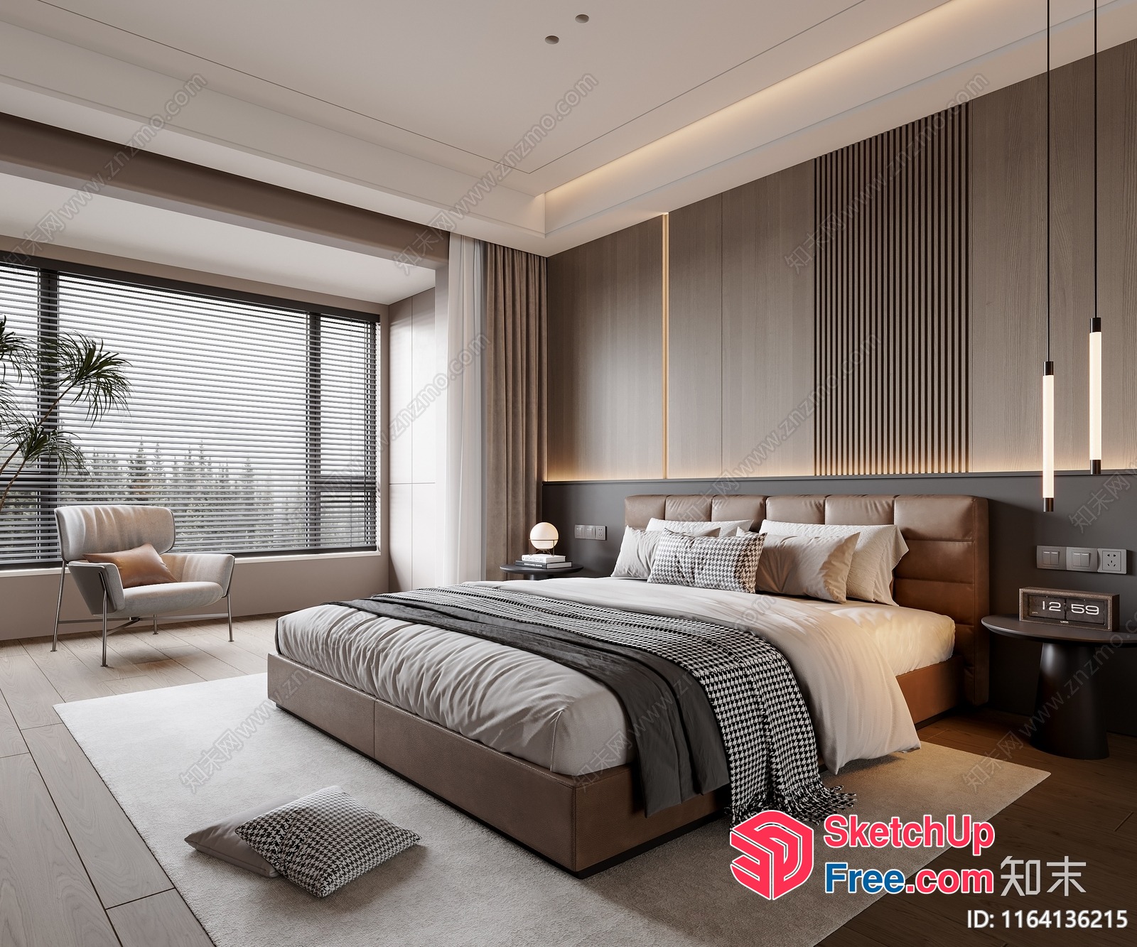 Luxurious Modern Bedroom Interior With Large Windows 3D SketchUp File
