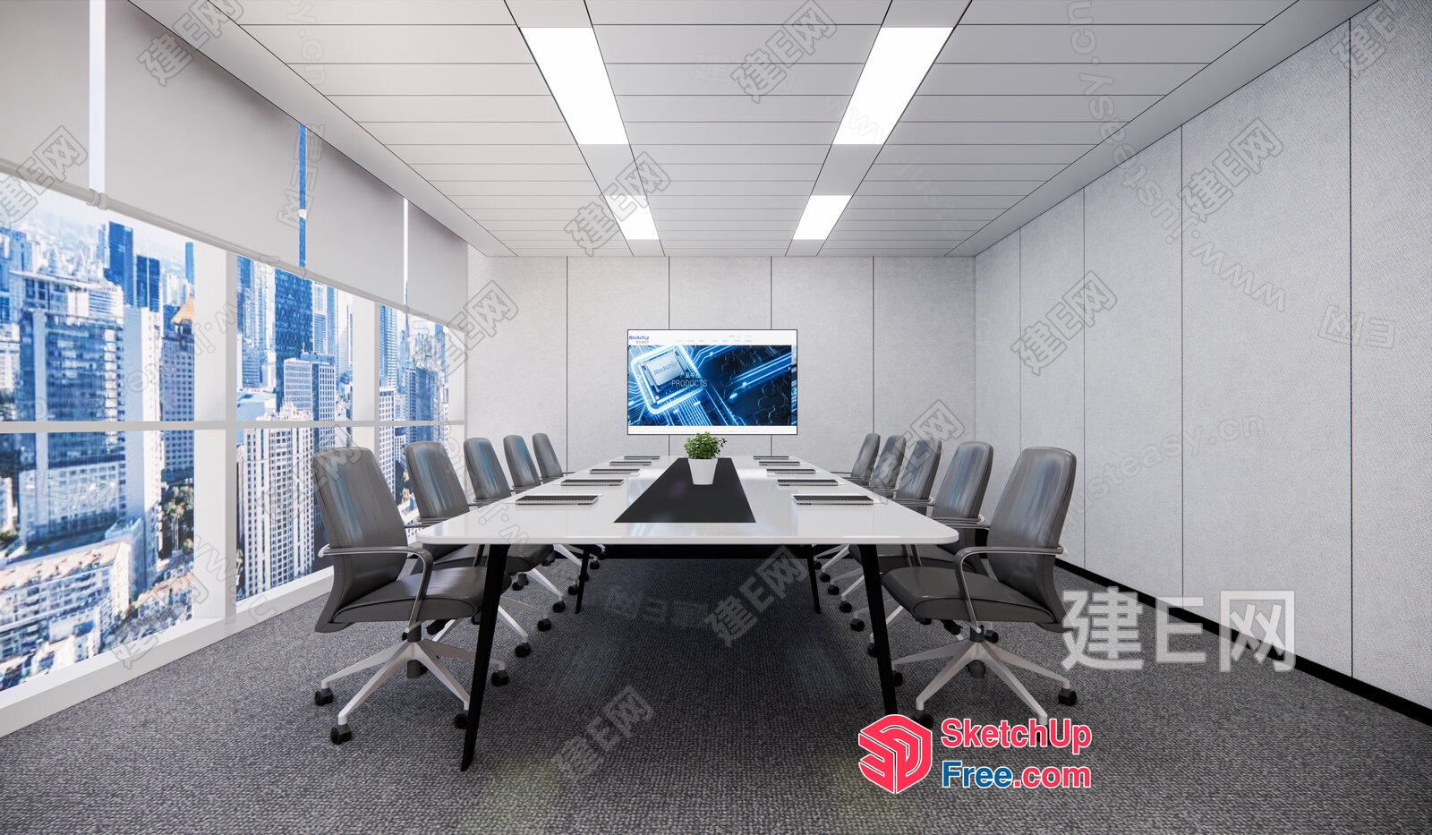 Modern Office Conference Room With City View 3D SketchUp File