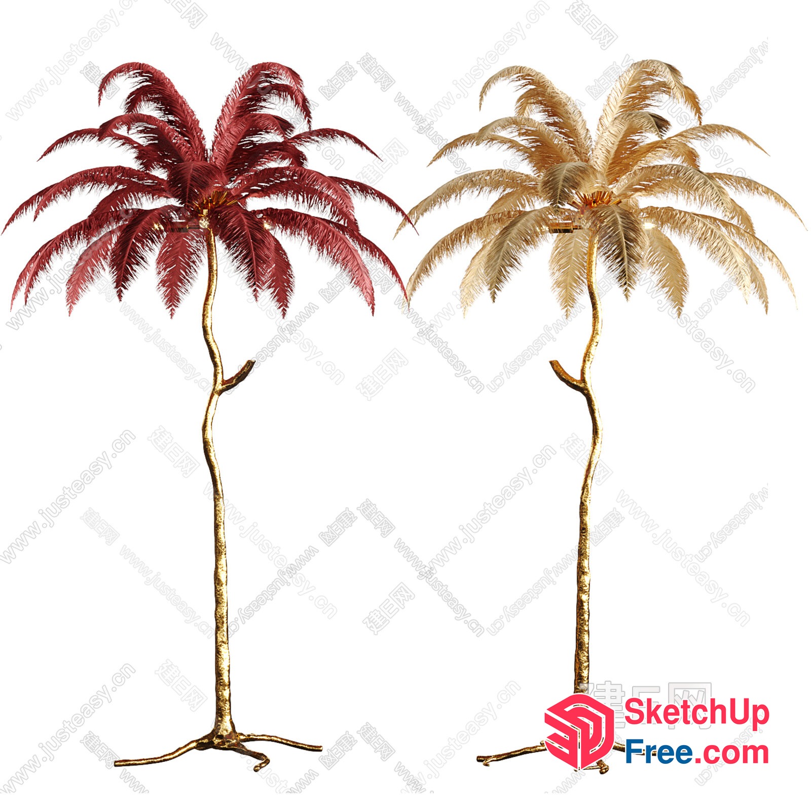 Tropical Palm Trees With Vibrant Red And Gold Leaves 3D SketchUp File