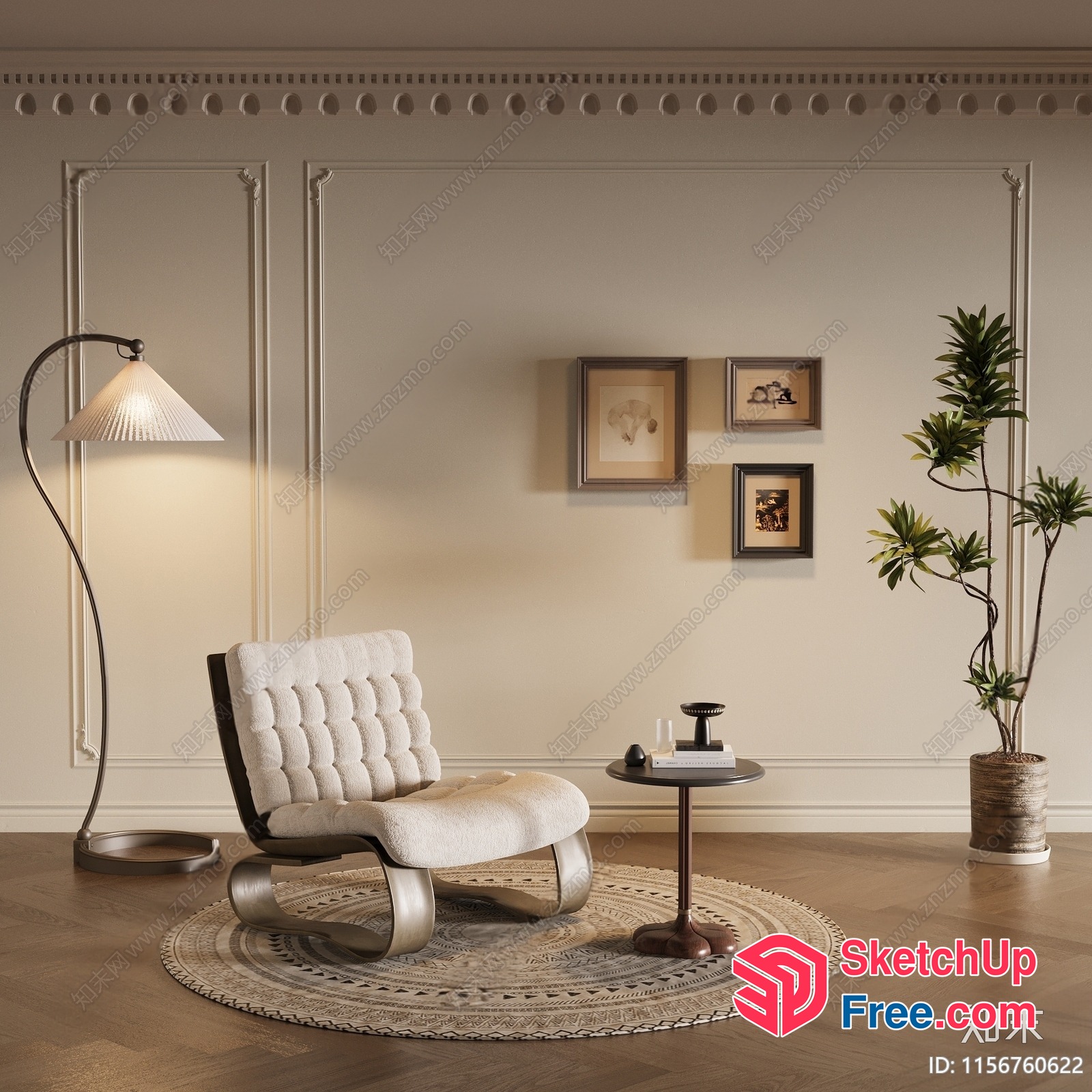 Elegant Classic Moulding Decorated Interior Scene 3D SketchUp File