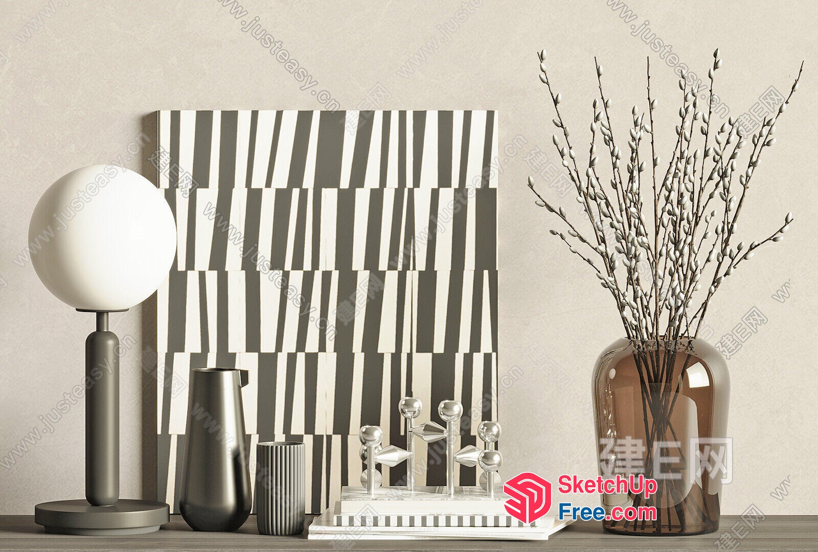 Modern Minimalist Home Decor With Geometric Patterns And Plants 3D SketchUp File