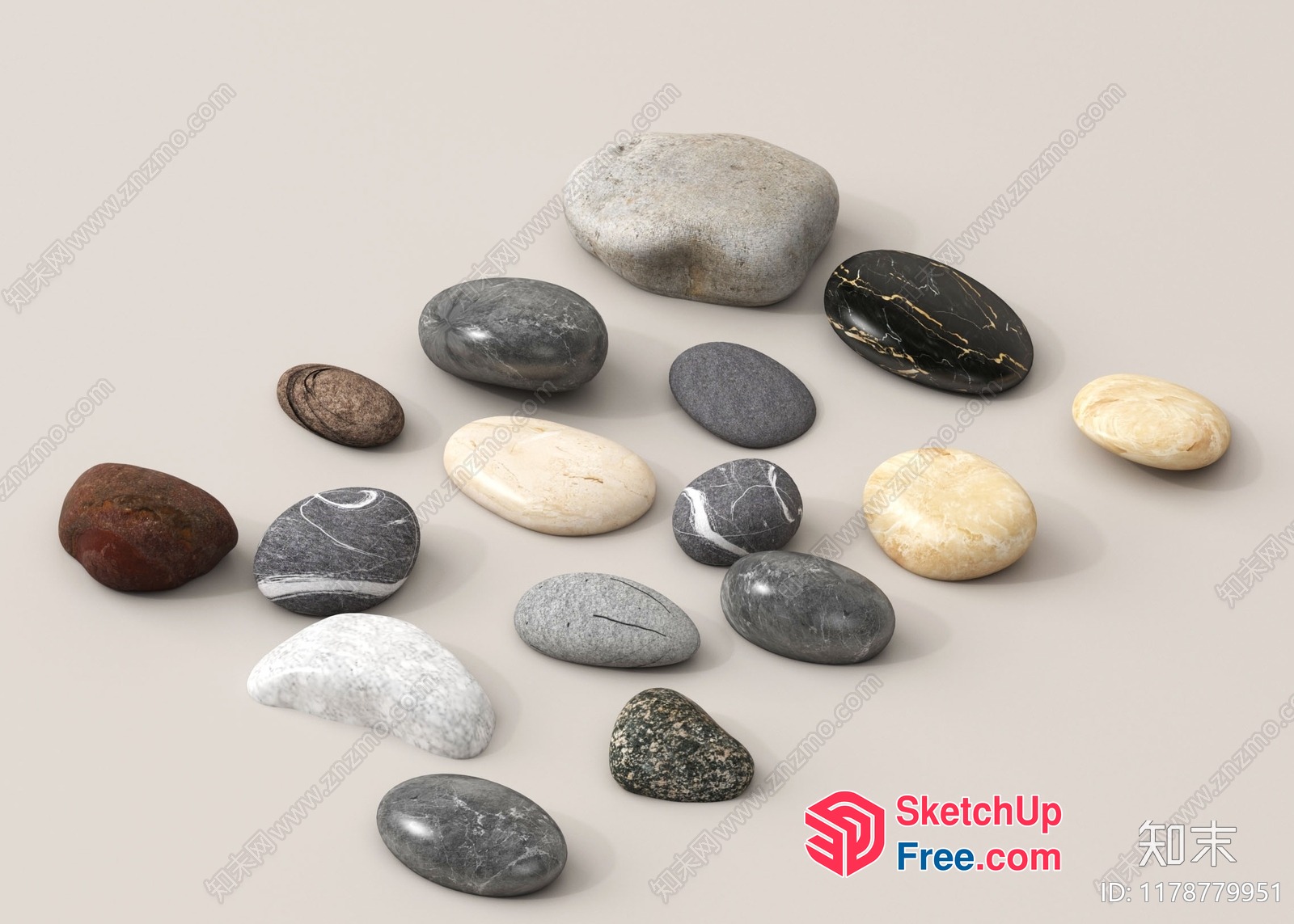 A Collection Of Smooth And Polished River Rocks 3D SketchUp File