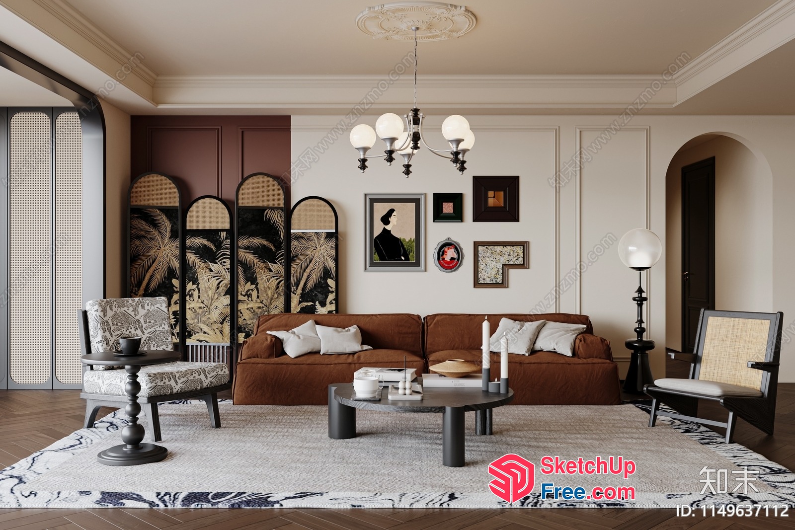 Modern Living Room With Elegant Sofa And Coffee Table 3D SketchUp File