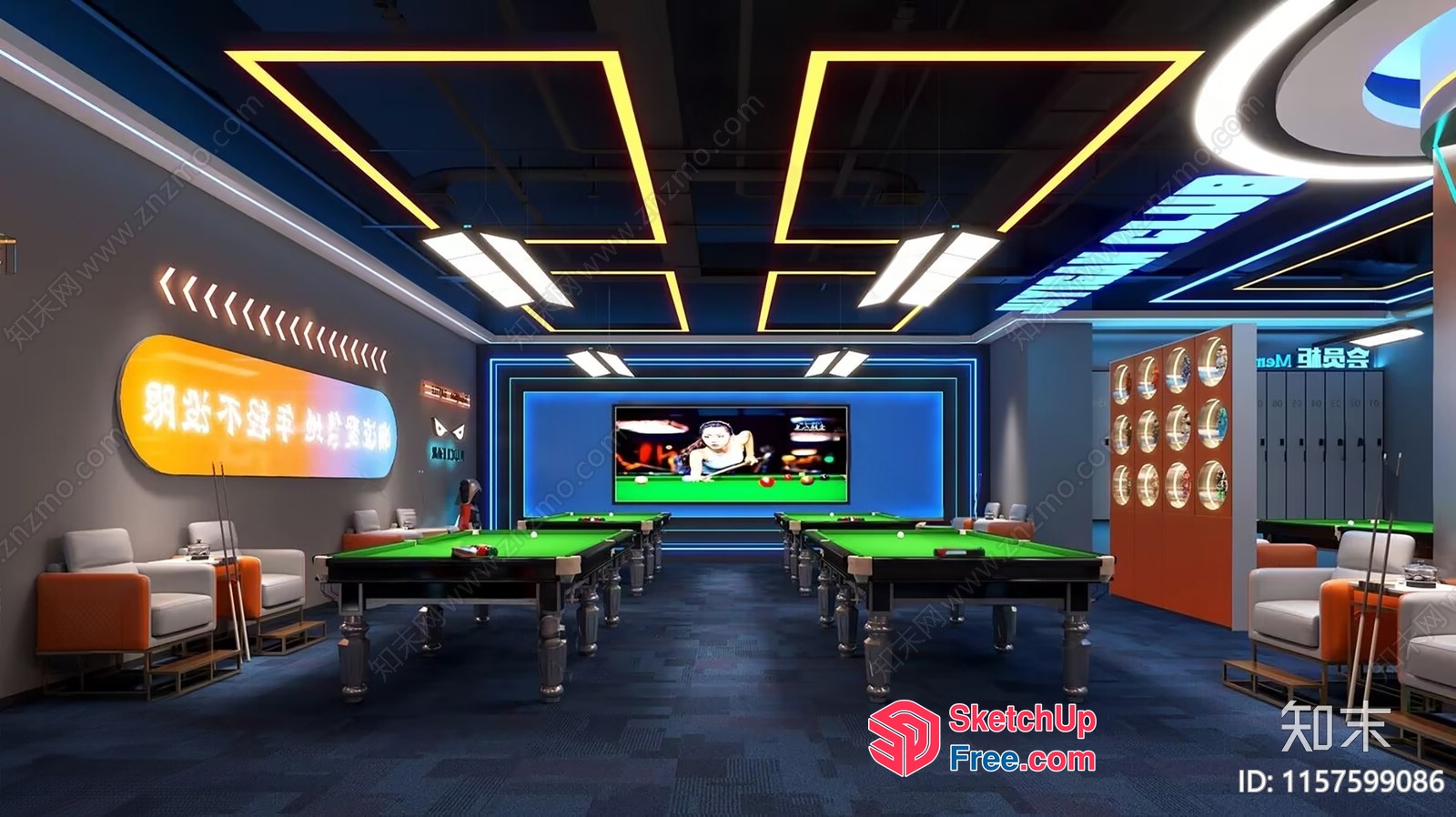 Modern Billiard Room With Billiards And Tv 3D SketchUp File