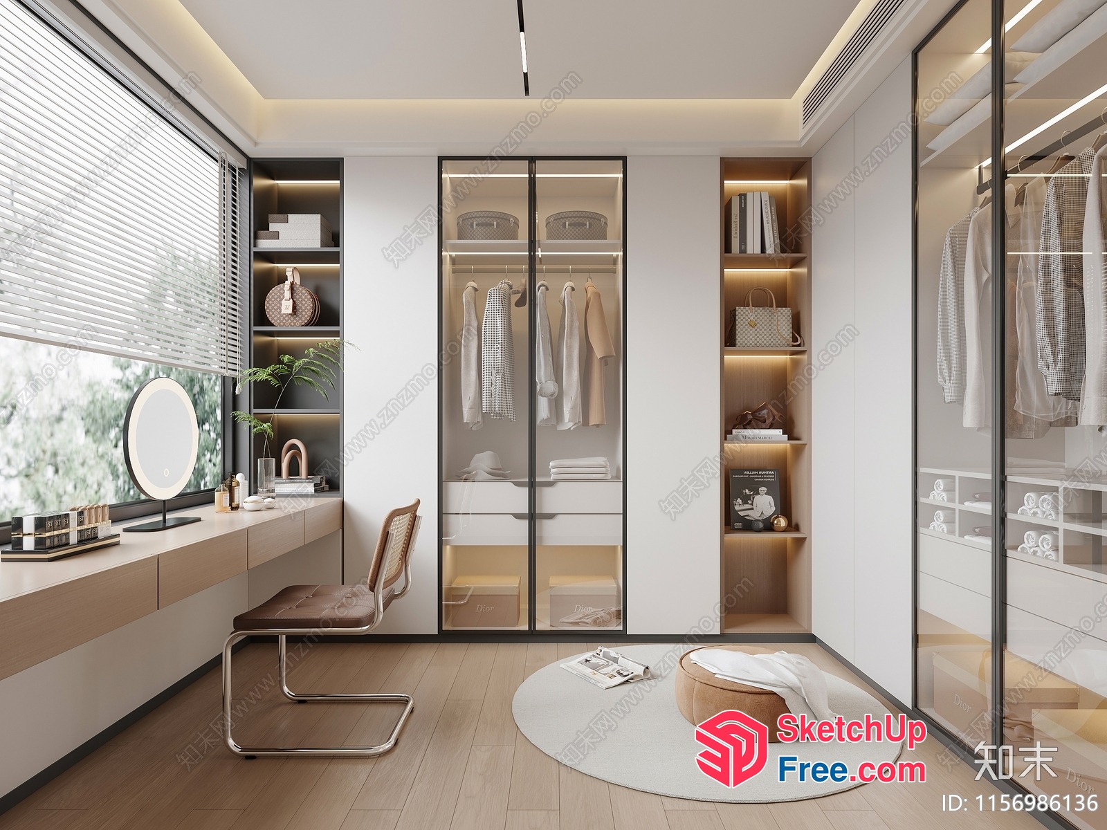 Modern Minimalist White And Brown Dressing Room 3D SketchUp File